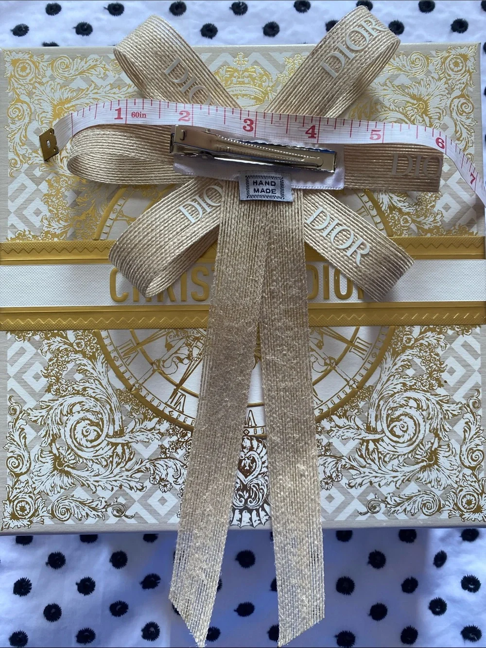 Handmade Dior Tan Decorative Ribbon Hair clip